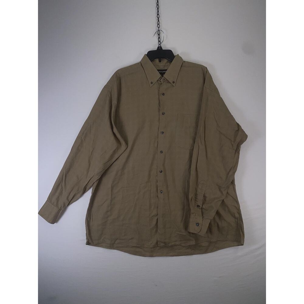 Kenneth Gordon Dress Shirt Mens XL Beige 100% Cotton Button Down Long Sleeve